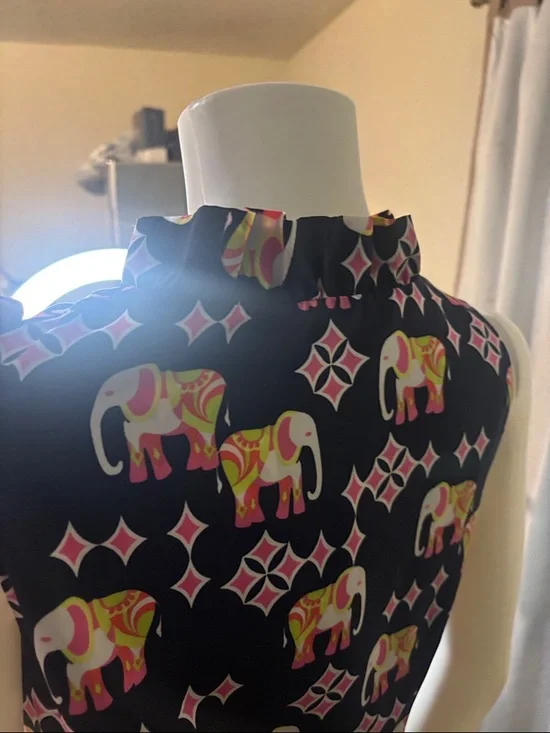 Sleeveless Navy Elephant Print Shift Dress - Pink & Yellow Accents - Picture 7 of 8